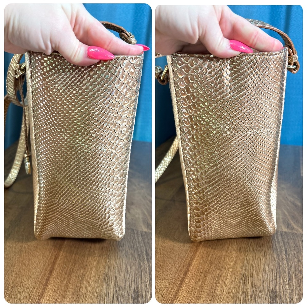 **SOLD**Brahmin EUC Ashlee - Natural Cocobay - Metallic Gold Snake Texture Tote - Picture 4 of 12